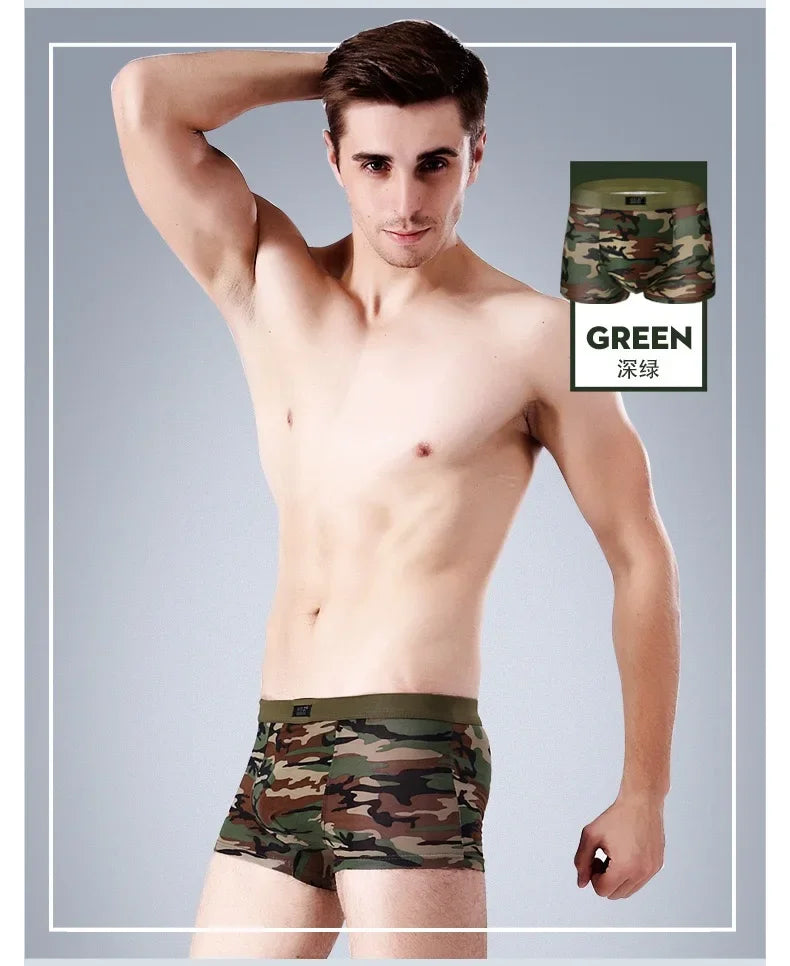 4Pcs/Men's Boxers Camouflage Military Panties Man Sexy Boxer Soft Shorts Underwear Male Army Green Underpants for Men Plus Size