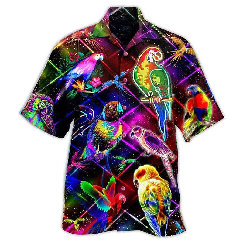 Summer Floral Parrot 3d Print Shirt Men Women Fashion Shirts Single-Breasted Short Sleeve Hawaiian Shirts Blouse Men's Clothing