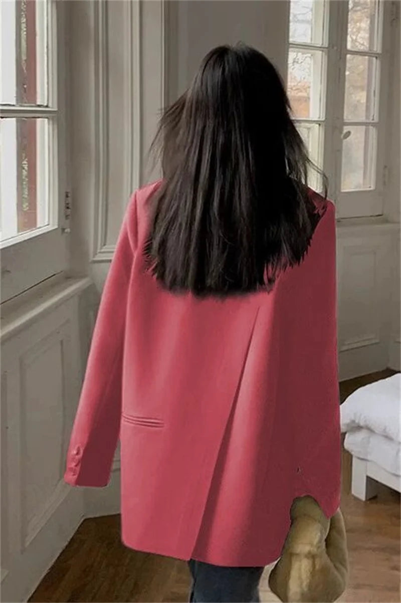 Back Slit Design Blazer Coat For Women Casual Korean Streetwear Chic Long Sleeve