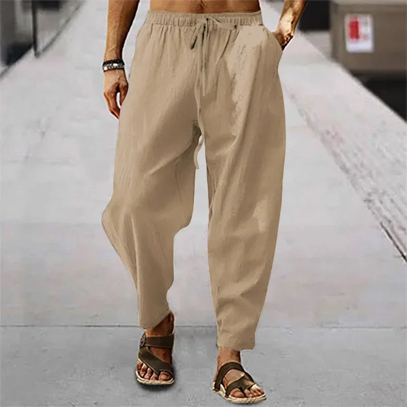2026 Men Cotton Linen Pants Summer and Autumn Solid High Waist Wide-Leg Trousers Male Loose Hemp Casual Breathable Sports Pants