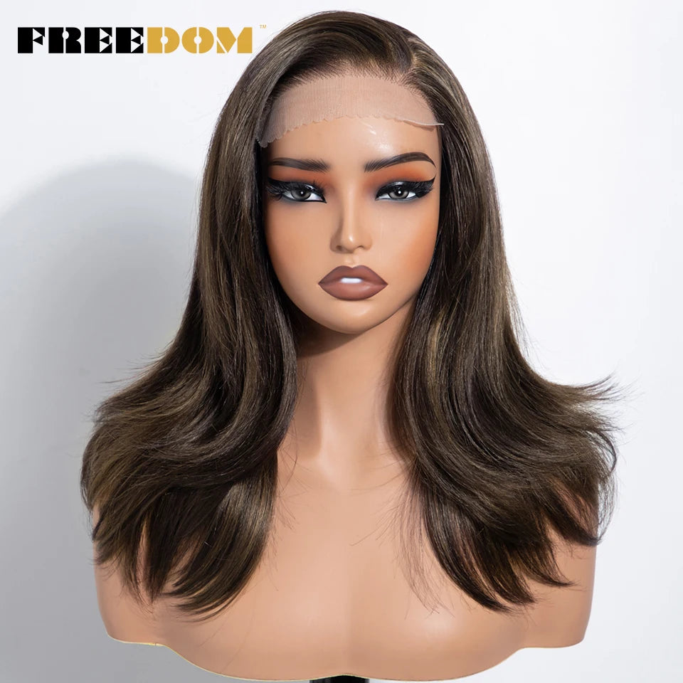 FREEDOM Synthetic Lace Front Wigs For Women 20" Layered Ombre Brown Blonde Wig 6x4 Pre-plucked Easy Wear And Go Glueless Wigs