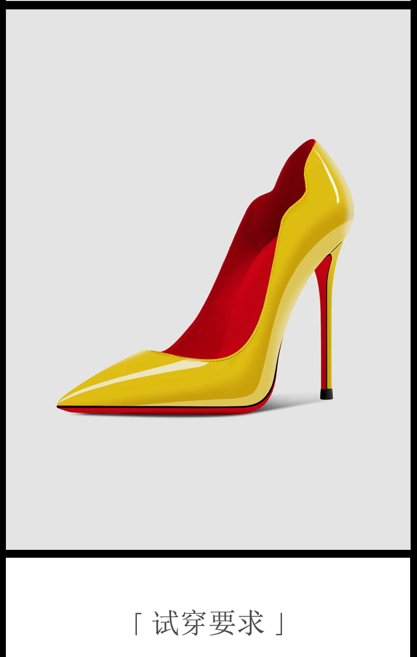 2024 New 12cm Super Shallow Mouth Black Red Sole High Heels Women's Thin Heels Sexy Pointy Large Size Single Shoes