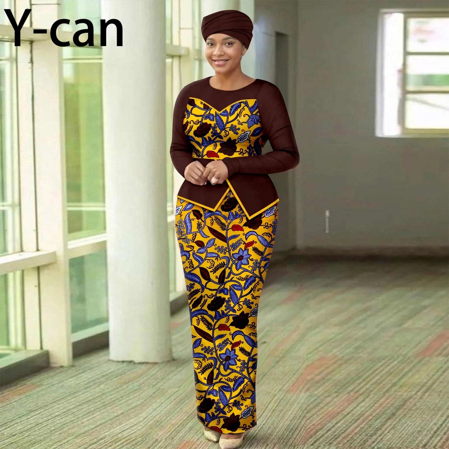 African Dresses for Women Elegant Patchwork Women Gown with Headscarf  Wedding Party African Style Ankara Print 2525050