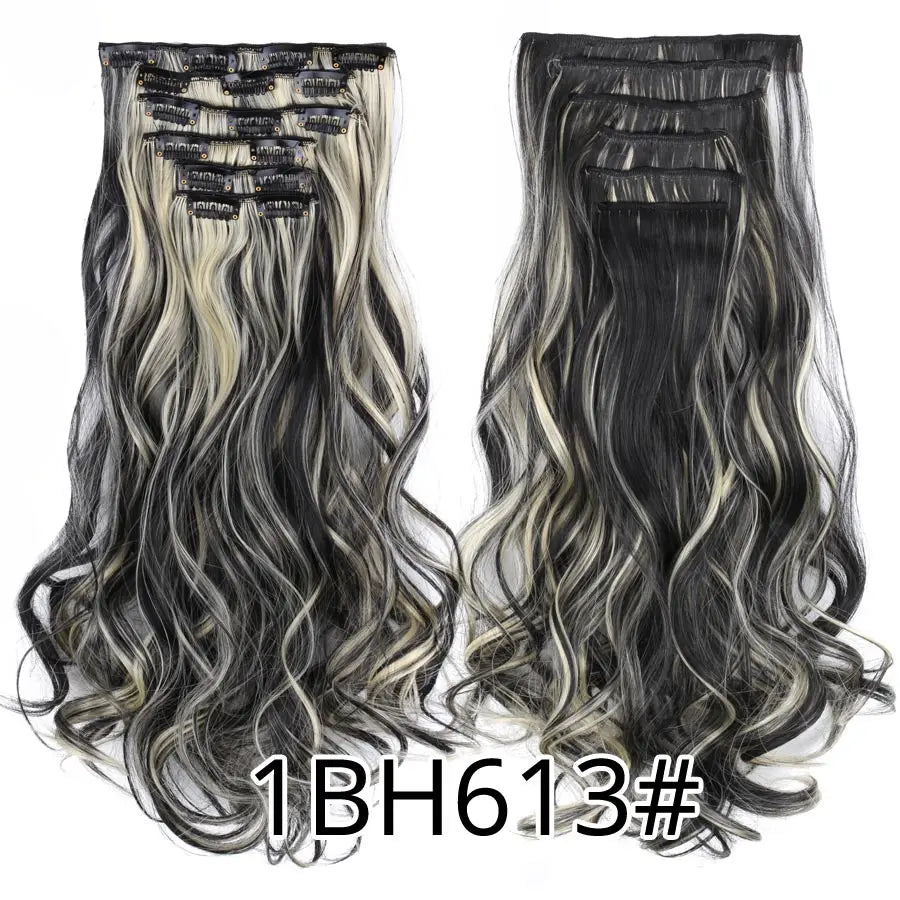 22 Inches Synthetic Long Straight Hairstyle 16 Clips 6Pcs/Set Hair Extensions Blonde Black Hairpieces Heat Resistant For Women