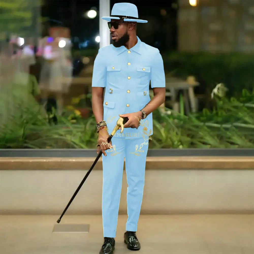 African Style Suits Men For Wedding Customized 2 Pieces Single Breasted Jacket Pants 2 Pieces Groom Tuxedos costume homme
