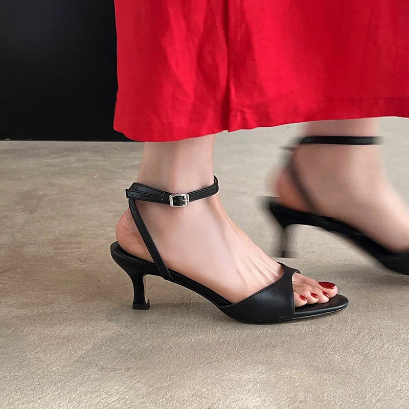QUTAA 2025 Sexy Women High Heels Sandals Open Toe Pumps Shoes Slingbacks Party Genuine Leather Ankle Strap Shoes Office 34-40