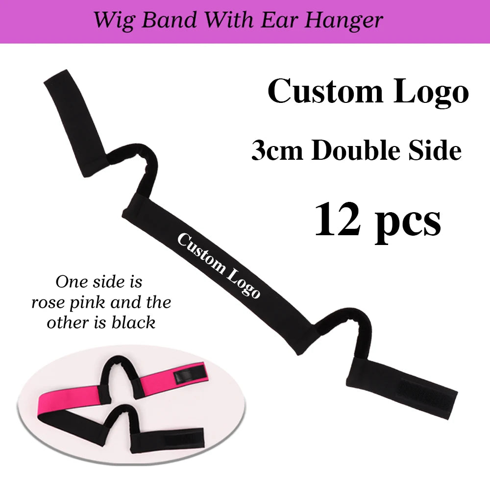 20Pcs Customized Wig Headband For Edges Wig Band With Ear Cut Outs Double Sided Wig Band To Melt Lace Custom Logo Band For Wigs