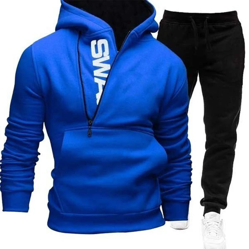 New Men's Jogging Set Fashion Sports Set Letter Hoodie Set Oblique Zipper Letter Sports Pullover Hoodie Jacket Sports Set