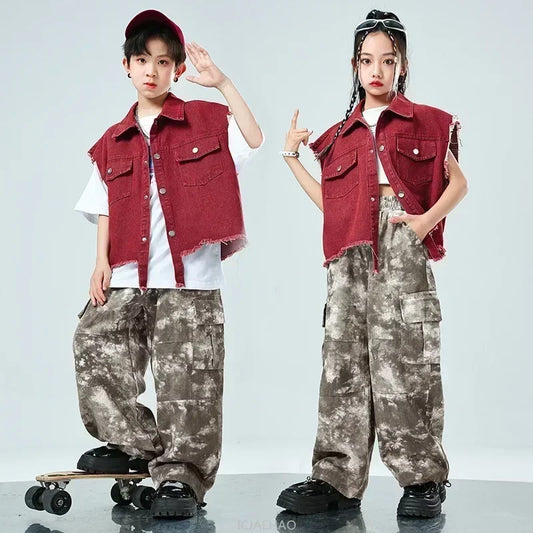 Children Hip Hop Jazz Fashion Show BoyGirl Loose Vest Baggy Pan t T-shirt Suits Sets Dance Performance Clothes Kids Tracksuits