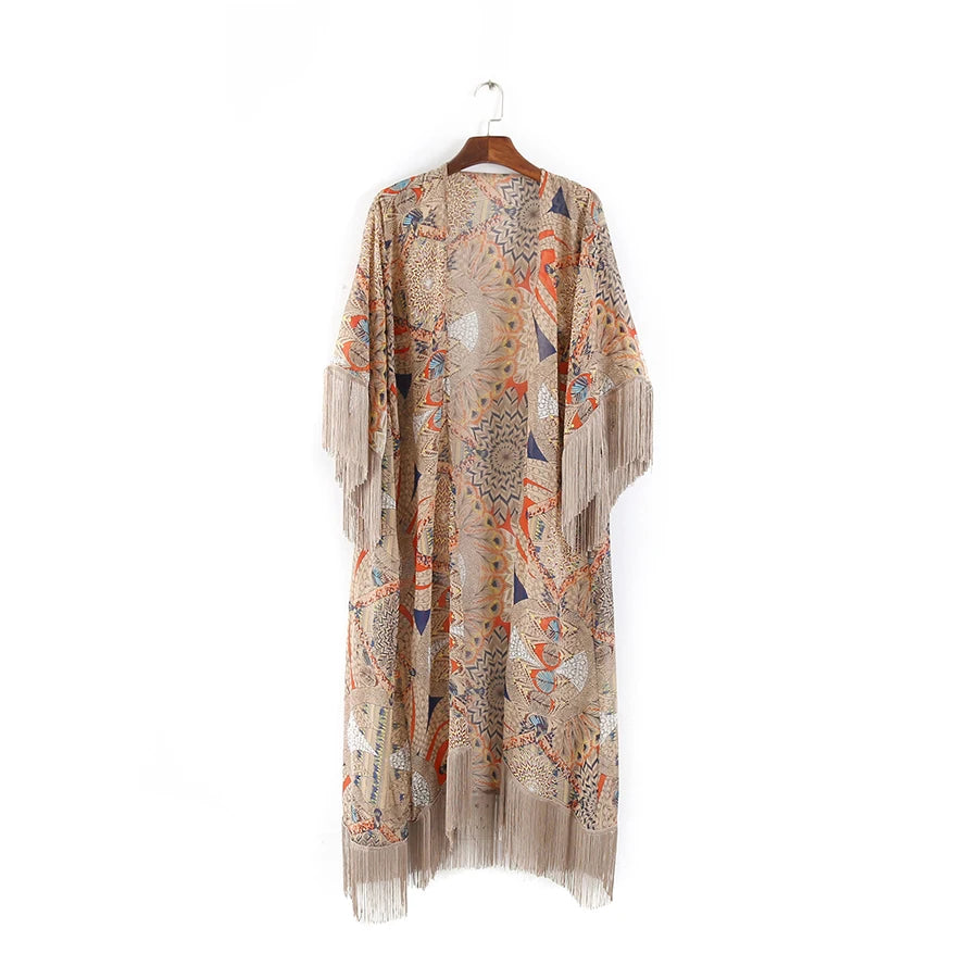 Fashion Vintage Paisley Bikini Cover Ups Summer Chiffon Cardigan Cape Women Beach Swimsuit Sun Protection Smock Loose