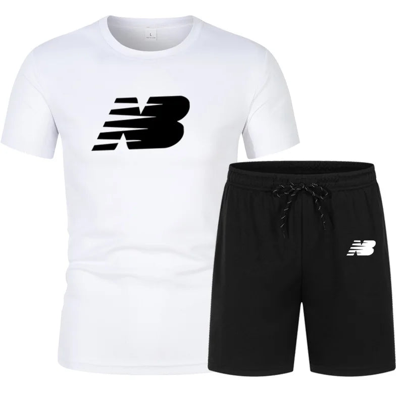 Summer fashion men's short sleeved T-shirt set jogging clothing summer men's sportswear morning run fitness 2-piece set