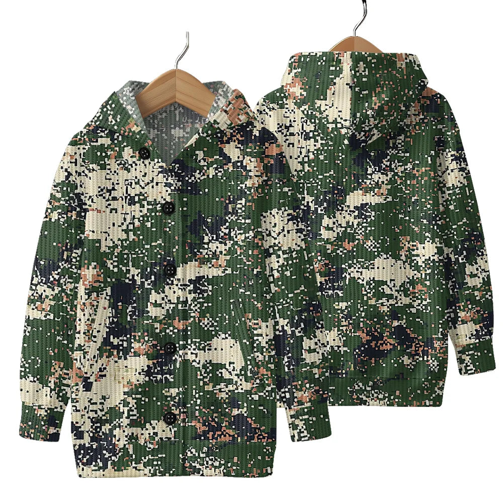 Trendy Camouflage Hooded Cardigan Coats Soft Button-Up Front All-Season Comfort for Outdoor & Indoor Wear Durable Casual Style