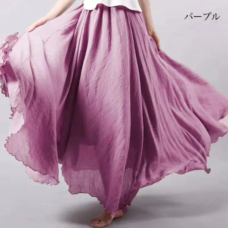 New 2020 Women Linen Cotton Long Elastic Waist Pleated Maxi Skirt Beach Vintage