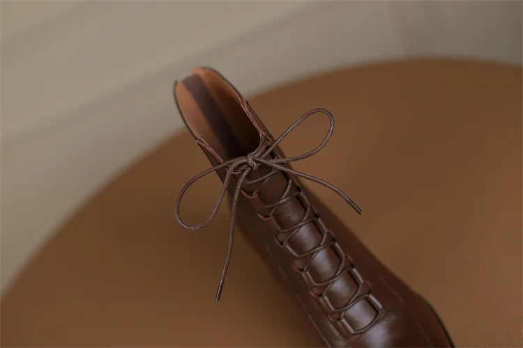 2026 Fashion Women Shoes Split Leather Short Boots Square Toe Chunky Boots Winter Shoes Women Solid High Heel Boots for Women