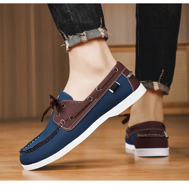 Men Loafers Strap Design Boat Shoes PU Leather High Quality Comfortable Slip-On Soft Flat Driving Shoes For Male Plus Size 40-48
