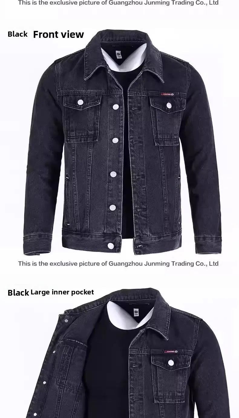Retro Japanese Style Wearable Long Sleeve Denim Jacket for Men Spring Autumn Loose Casual Classic Collar Dirt Resistant