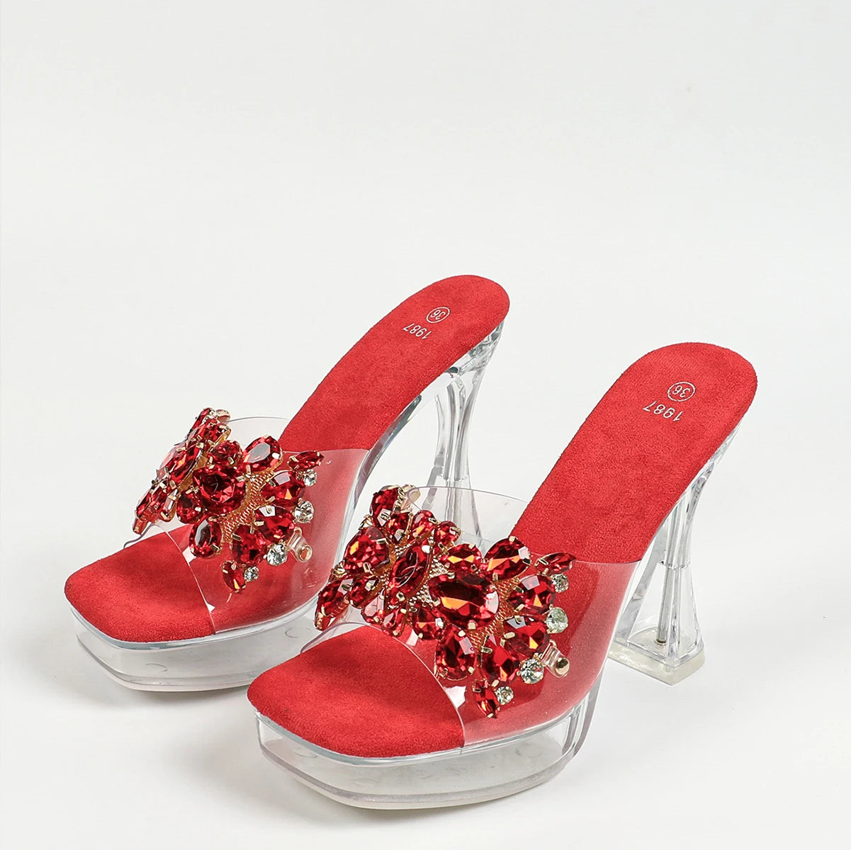 Fashion Rhinestone Slippers Women Thick Sole Platform High Heels Designer 2024 New Transparent Sandals Crystal Clear Slides Shoe