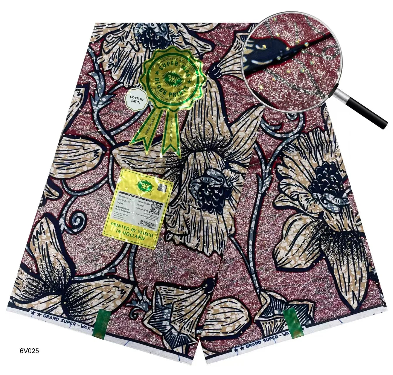 African Wax | Fabric Wax WIth Stones | Wax Block Fabrics For Women Dress, 6 Yards Wax Tissu