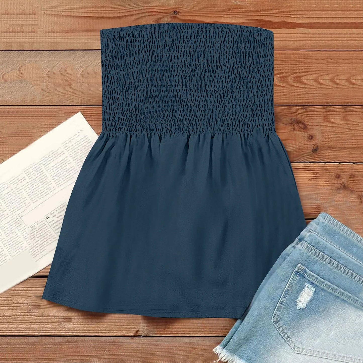 Sexy Streetwear Tops 2024 New Summer Sexy Backless Strapless Beach Top Female Chic Solid Color Korean Style Pleated Tube Top