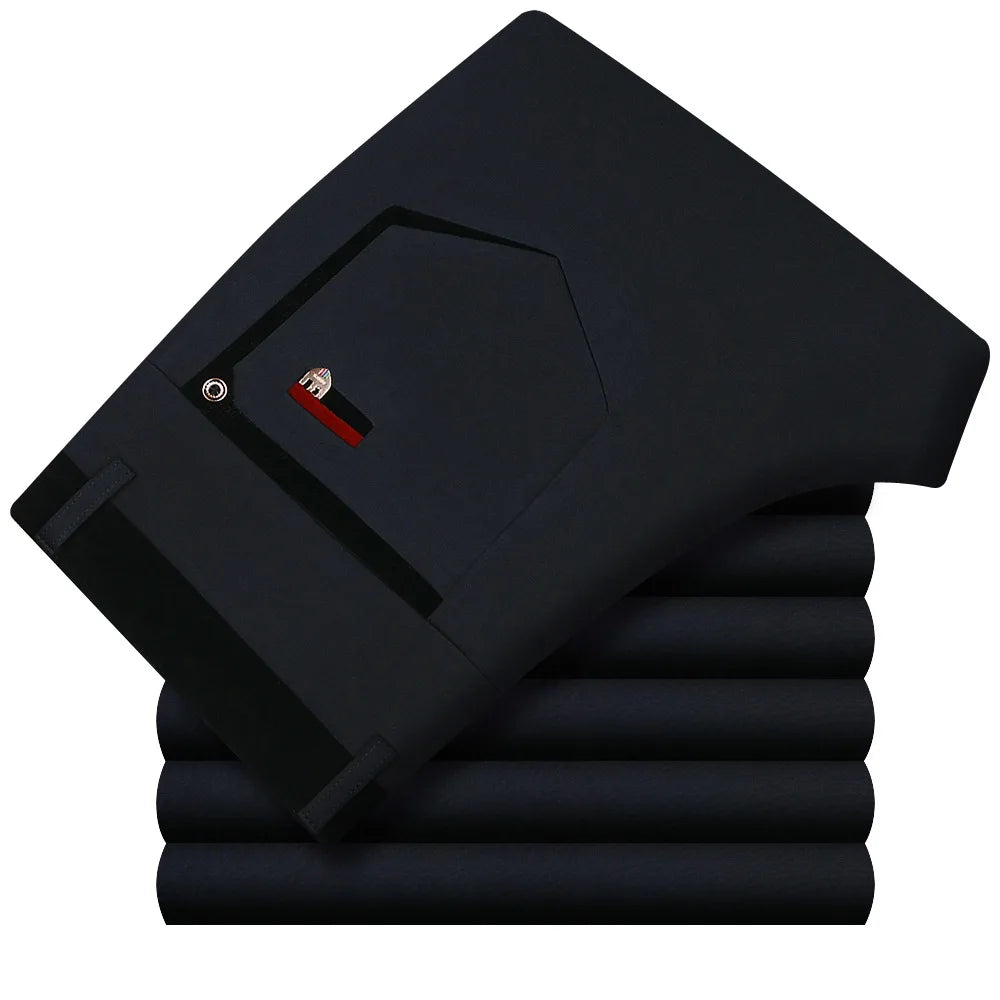 Spring Summer Suit Trousers For Men Straight flat linen Black Suit Pants Men Business Formal Dress Pants Men Big Size 29-40