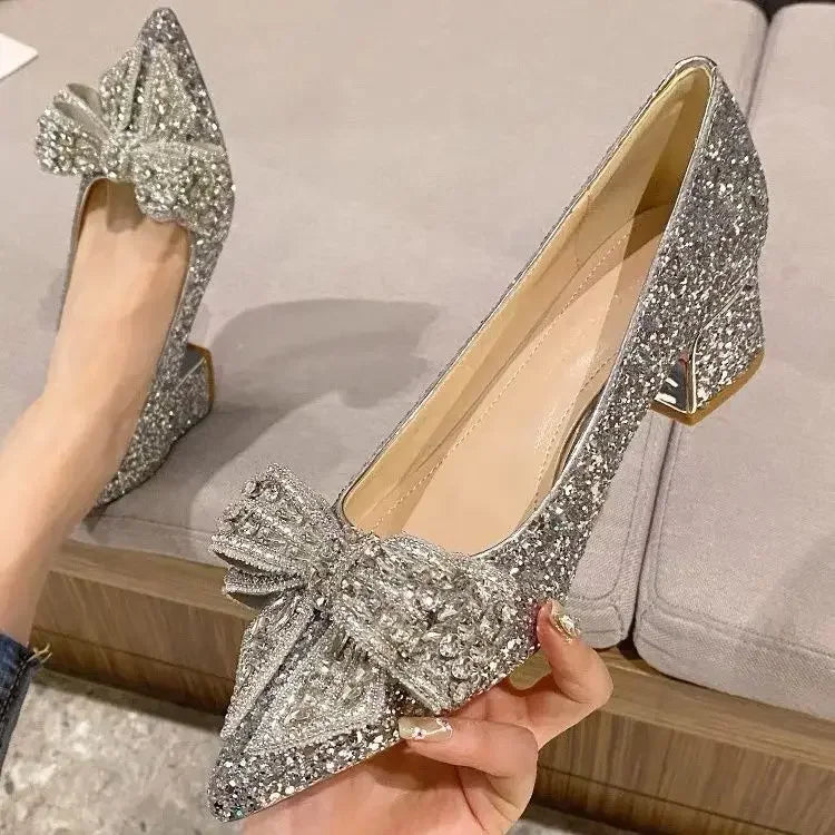 Women's Summer Footwear Stilito Rhinestone Shoes for Woman 2025 with Wedding Bride Genuine Mark Chic and Elegant A Comfortable E
