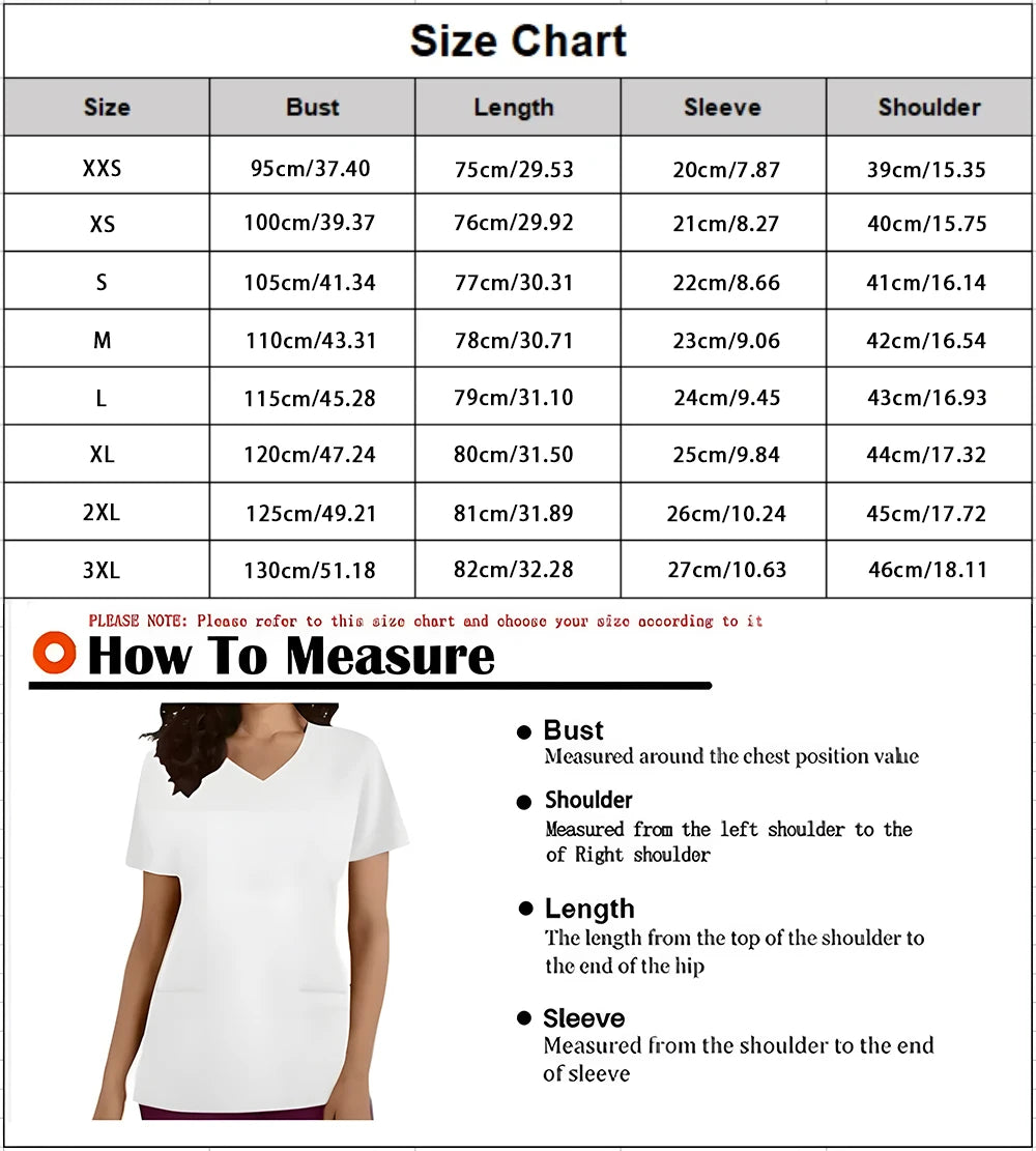 Tops Women Scrub Nurse Print Short Sleeve Cartoon V-Neck Tops Working T-Shirts Heart Print Healthcare Tunic Carers Workwear Tops