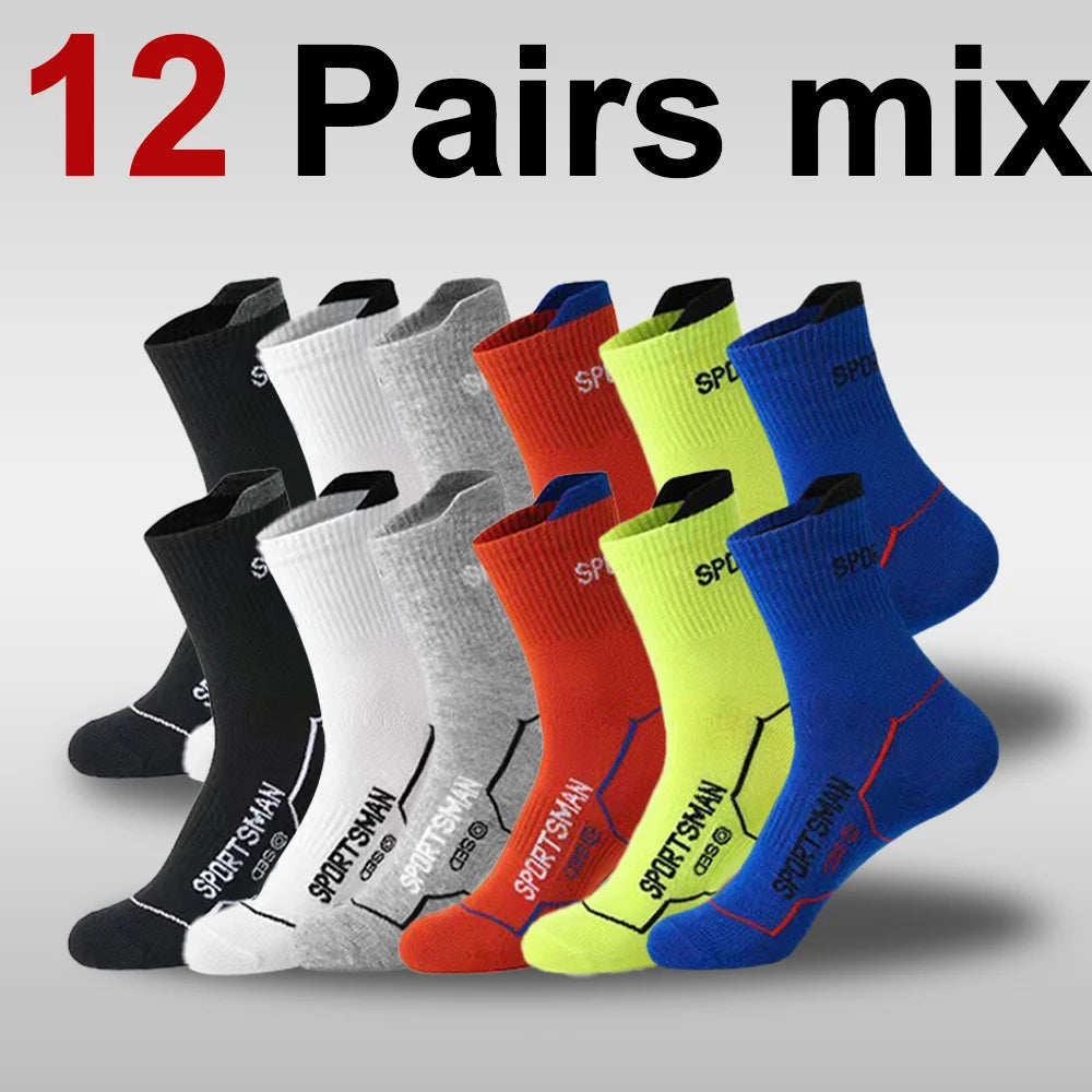 6/12 Pairs Men Mid Length Sports Socks Fashionable Geometric Patterns Breathable Odor Resistant Running Cycling Basketball Socks