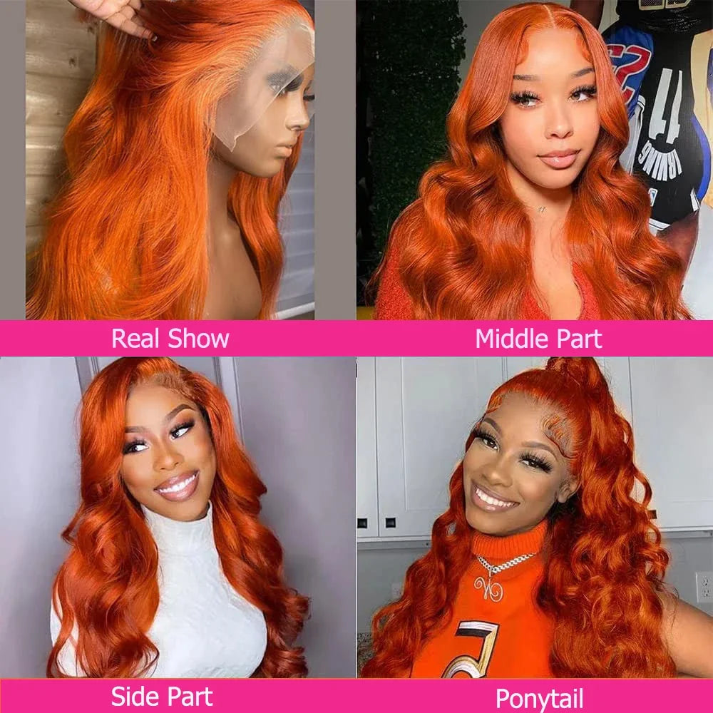 Ginger Orange 13x6 HD Lace Front Wigs Human Hair Body Wave 13x4 Human Hair Lace Frontal Wigs Transparent Lace Wig Woman Glueless
