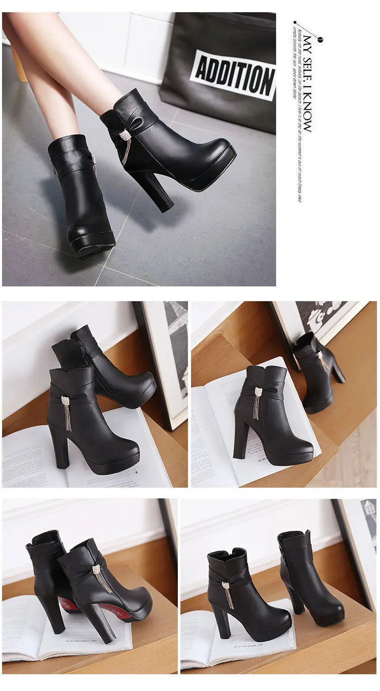 Brand Ankle Boots For Women Platform Fashion High Heel Short Boot Large Size Zipper Autumn Winter Black White Pink Women Shoes