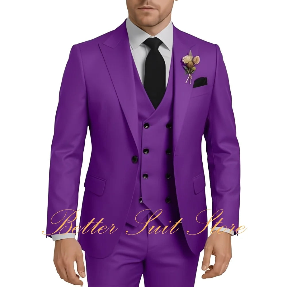 Men's Suits 3 Piece Set Wedding Groom Tuxedo Slim Fit Blazer Vest Pants One Button Jacket Formal Men Suit Set