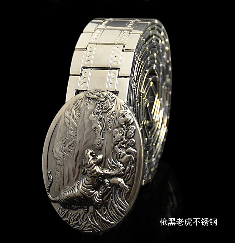 Men's belt Stainless steel Belt Retro Dragon metal Belt Gold Color Charm Belt Hip Hop Punk Strap self-defense luxury Belt male BAZAARHUBO
