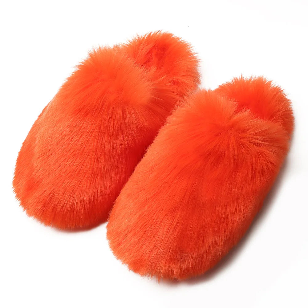 Ladies Winter High Quality Fox Fur Slippers Women Warm Fur Slides Girls Luxury Furry Slippers Soft Comfortable Home Cotton Shoes