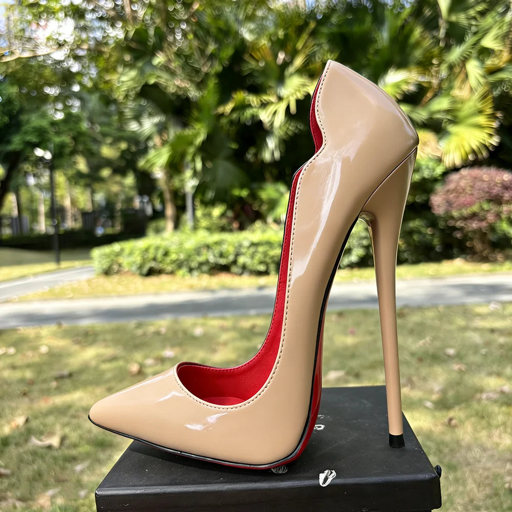 2026 Customize Side V Cut 16cm Ultra High Heels Matte Black Red inside Woman Pumps Curl Cut Slip on Pointed toe T-stage Shoes