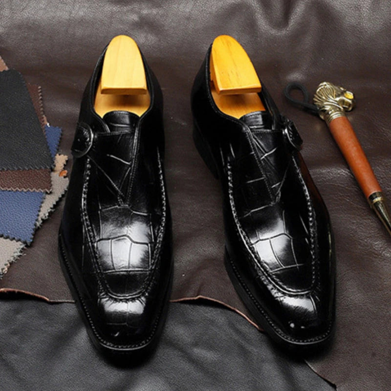 Retro Men Dress Shoes Business Loafers Slip on Pointed Toe Leather Shoes Party Formal Shoe Handmade Casual Men Shoes Plus Size48