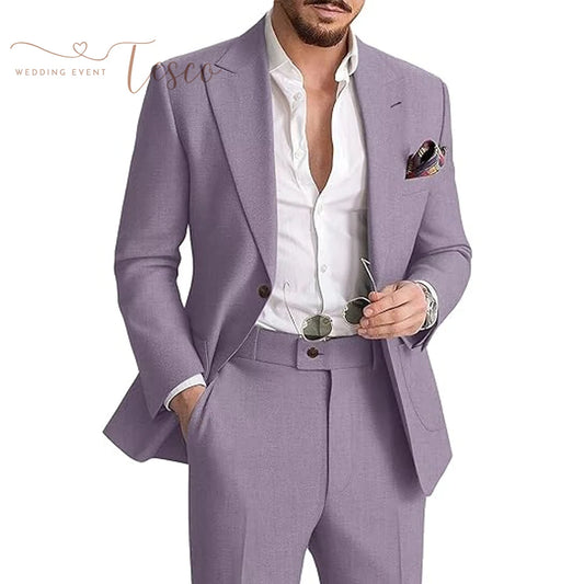 Tesco Men's Linen Suit 2 Piece Casual Suits for Men Summer Beach Groom Wedding Suit Linen Blazer Pants Set Customized