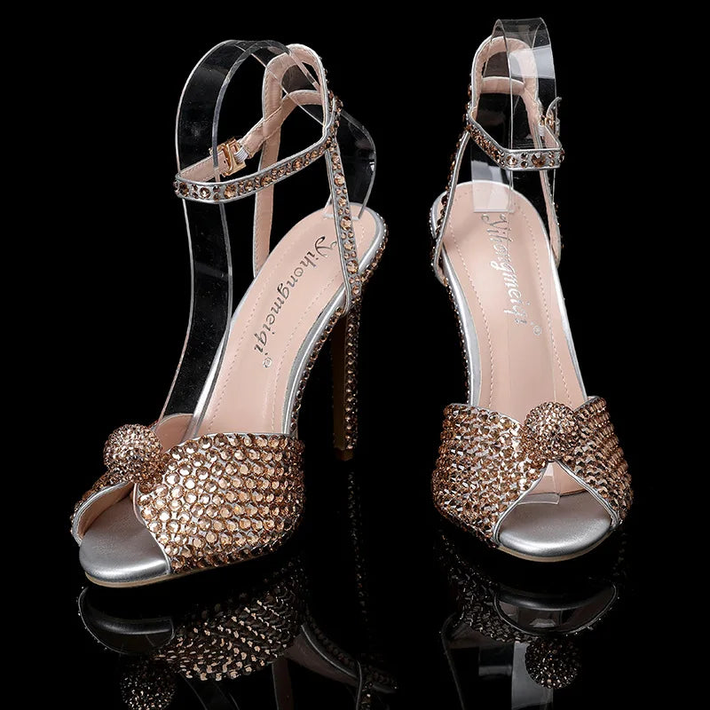 Maogu Women Sandals Fashion High Quality Wedding Shoes Women New Pearls Studs Luxury Peep Toe High Heels Buckle Woman Sandal 43