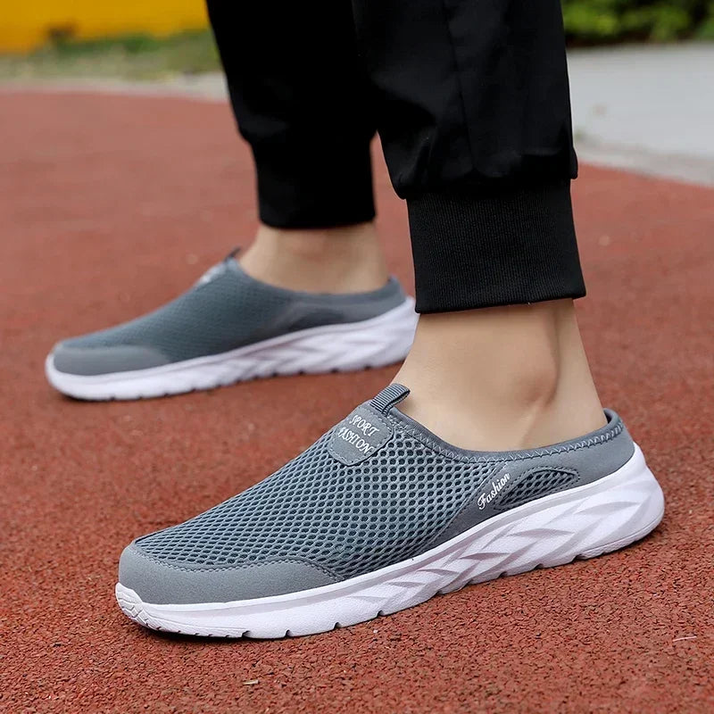 Half Slippers Outdoor High Quality Anti-slip Men Leisure Shoes Mesh Breathable Soft Comfortable Flat-bottomed Slippers