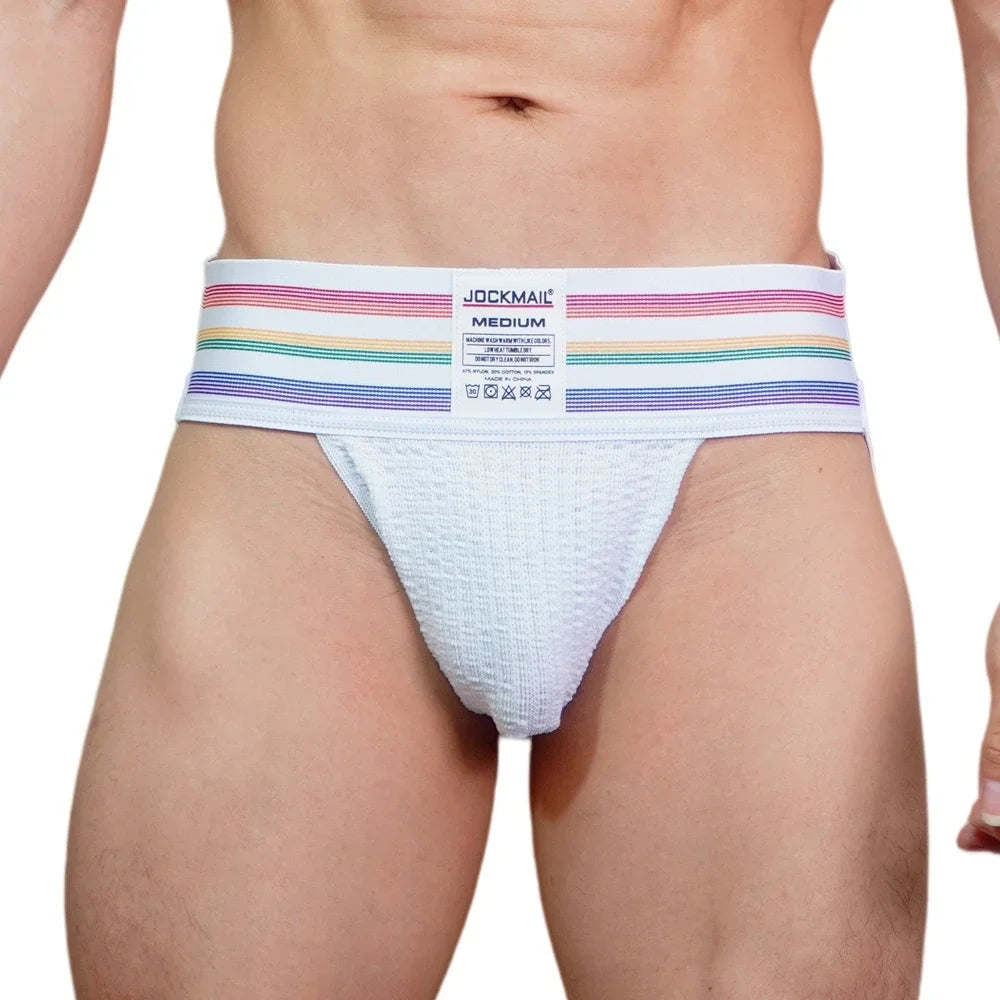 JOCKMAIL Men Athletic Supporters Jockstrap Thongs Mens Underwear  Underpants Bikini  3" Elastic Waistband  Hombre Panties