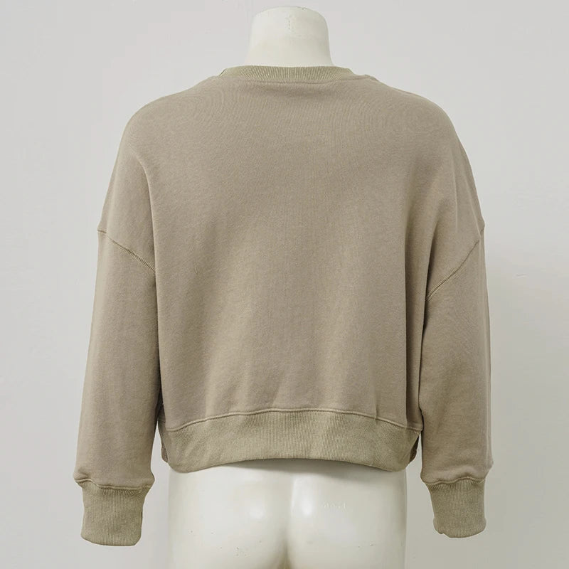 100% Cotton Women's Drawstring Sweatshirt Autumn New Casual Solid Long Sleeved Korean Fashion Streetwear Female Pullover