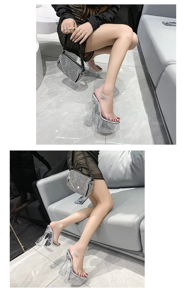 Fashion PVC Women Transparent Platform Sandals High Heels Party Car Models Daily Work Pumps 16.5CM Nightclub Pole Dancing Shoes