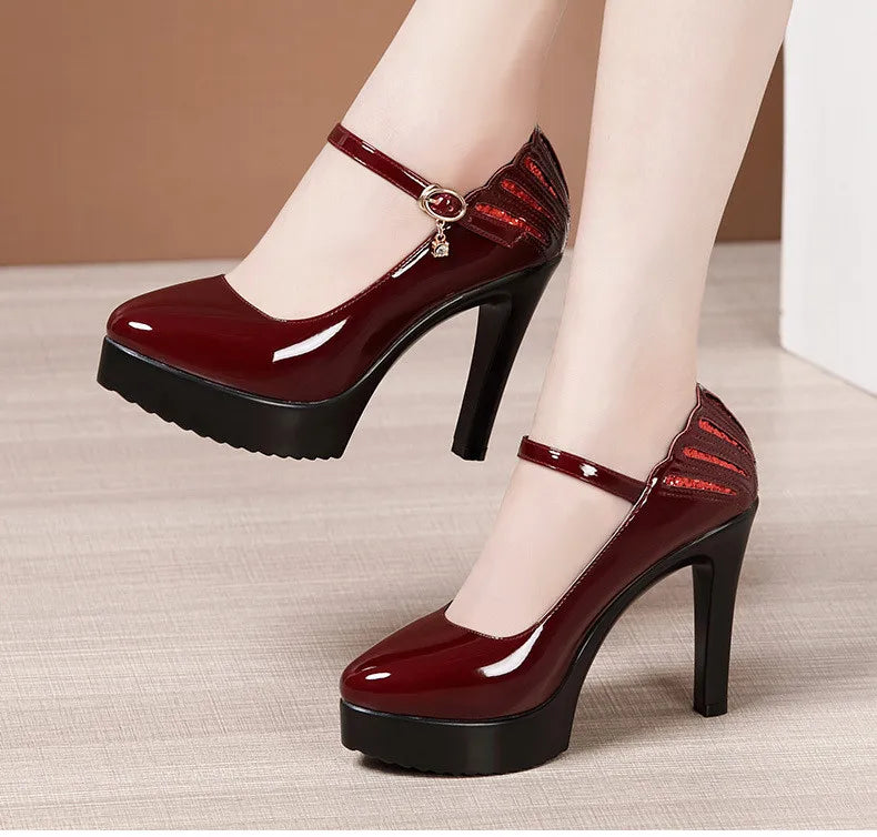 11cm Small Size 32-43 White Wedding Shoes Patent Leather Platform Pumps 2026 Formal Thin High Heels Shoes Model Office Party