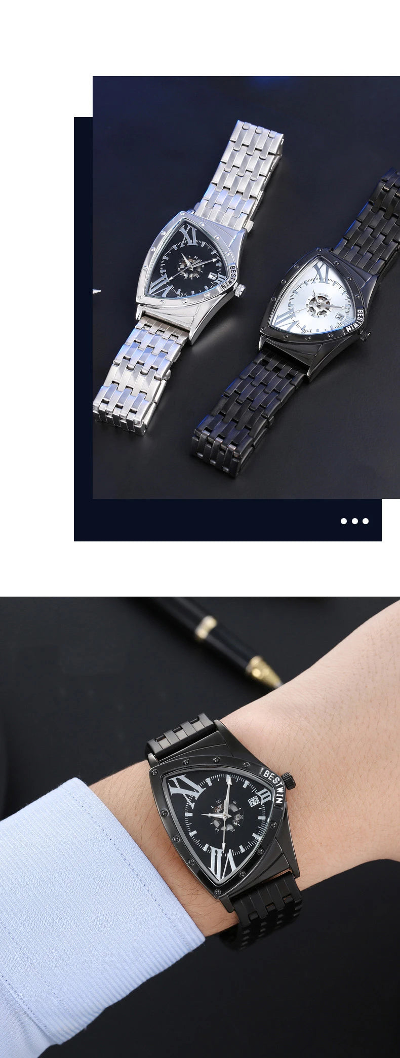 Golden Triangle Men Quartz Watch Unique Design Luxury Watches For Male Clock Sports Waterproof Men Wrist Watches Stainless Steel
