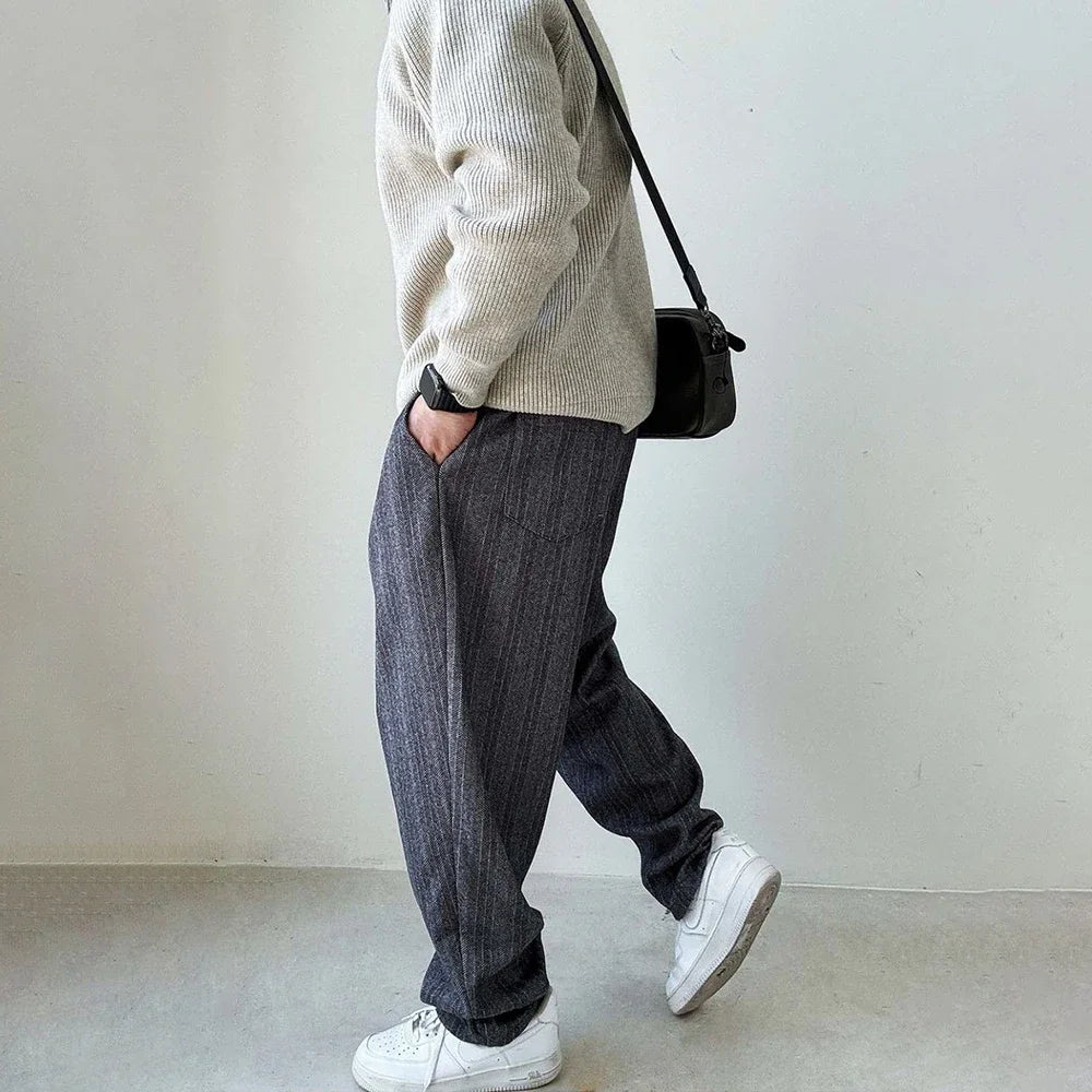 Mens Pants Casual Acrylic Pants Autumn Streetwear Fashion Personality Versatile Trend Comfort Wide-Leg Pants Men'S Clothing
