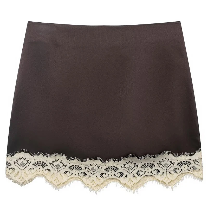 Women's Skirt With Lace Black High-Waisted Skirt Pants Summer Side Zipper Slim-Fitted Mini Skirt Women's Fashion Party Skirt