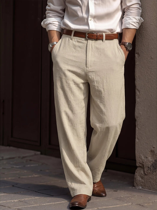Straight Leg Linen Pants2026 Spring and Autumn New Simple Cotton Blended Solid Color Versatile Casual Pants for Men