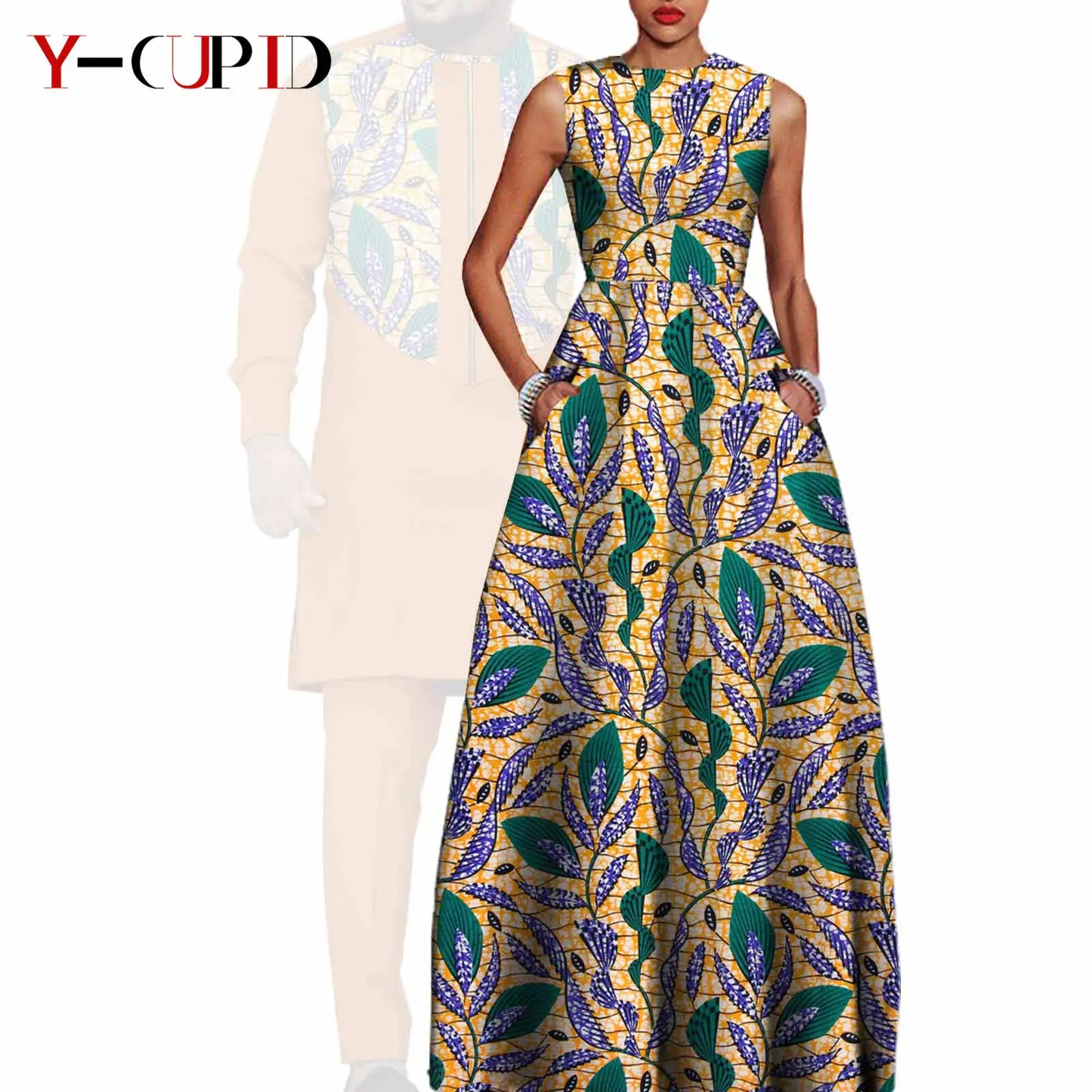African Dresses for Women Matching Couple Outfits Bazin Riche Men Top and Pant Sets Dashiki Outwear for Party Vestidos Y23C067