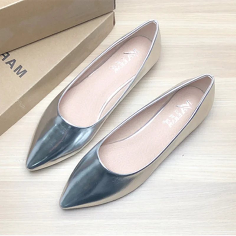 Ladies 2-48 Shiny Leather Slip-Ons Green Candy Colors Shallow Toe Shoes For Women Promotion 2020 Plain Flats Spring Outdoor Cute