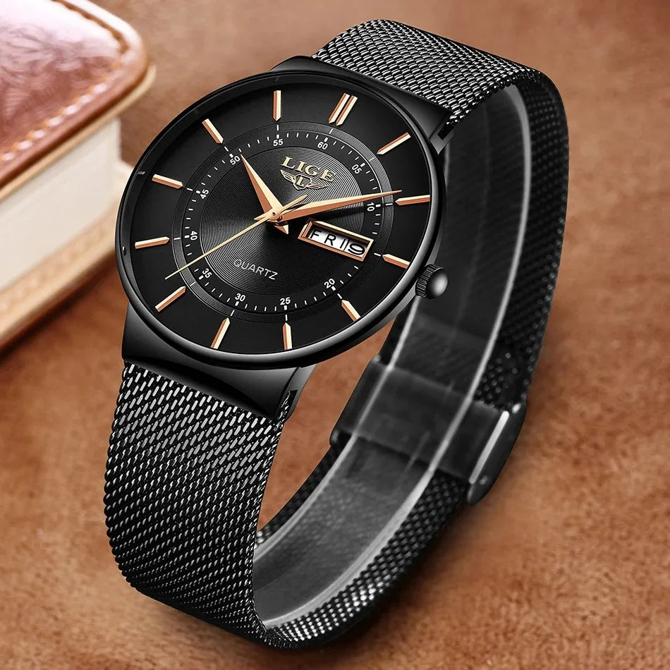 LIGE Fashion Man Watch Waterproof Sport Calendar Quartz Watch Men Top Brand Luxury Steel Strap Men's Watches Relogio Masculino