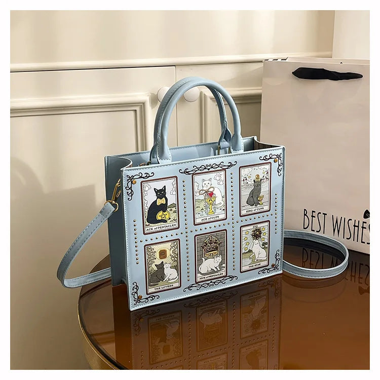 Vintage and Luxury Designer Bag Popular Fashionable Tote Bag Large Capacity with Delicate Embroidery Cat Printing Bag for Women