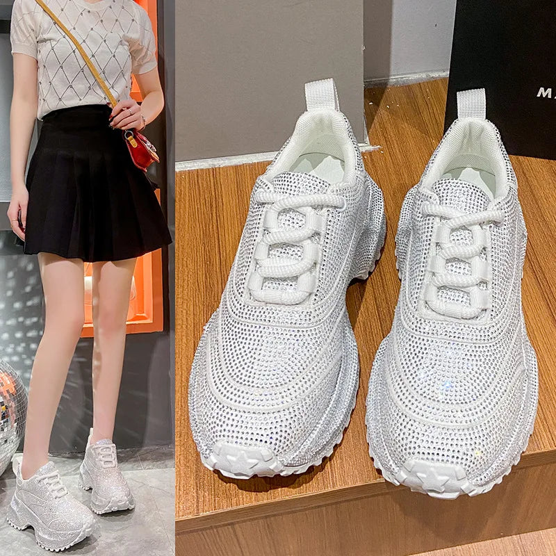 Women's Luxury Fashion Running Shoe Shining Casual Sports Shoes Thick Lace-up Vulcanize Shoes zapatillas de mujer